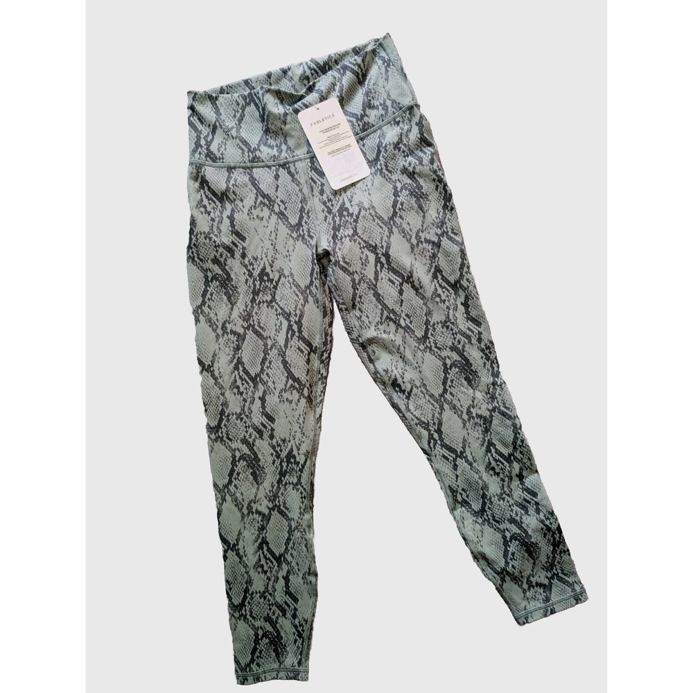NWT 7/8 Fabletics Green Snake Skin Print PowerHold Athletic Yoga High Waisted S